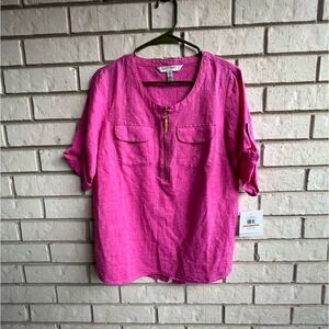 Ellen Tracy linen pink blouse top NWT size S